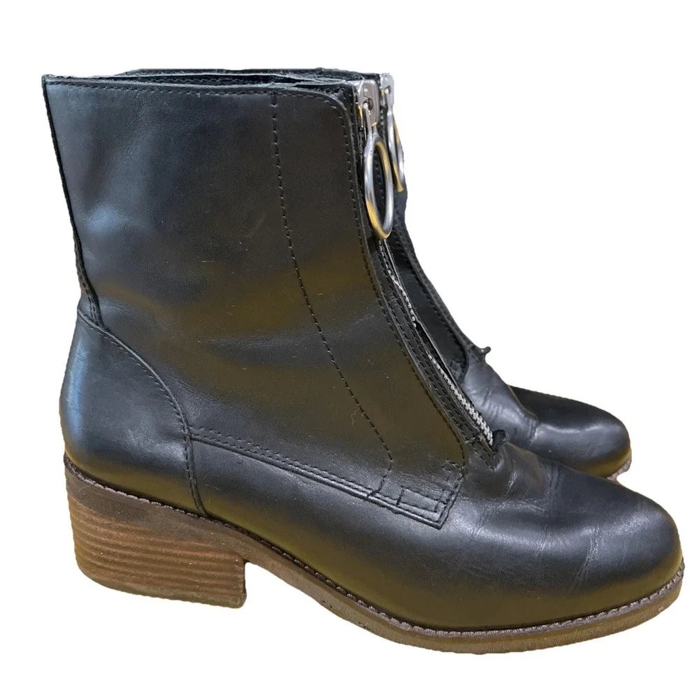 Lucky Brand Tibly Casual Ankle Boots Womens Size‎ 8.5M /39 Black Leather Zip